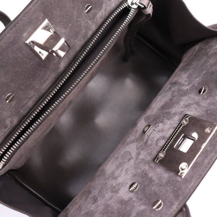 超美品 Salvatore Ferragamo サルヴァトーレ フェラガモ スタジオ スモール バッグ ガンチーニ ハンドバッグ 21 H796 スウェード グレー系 シルバー金具 2WAY ショルダーバッグ スエード