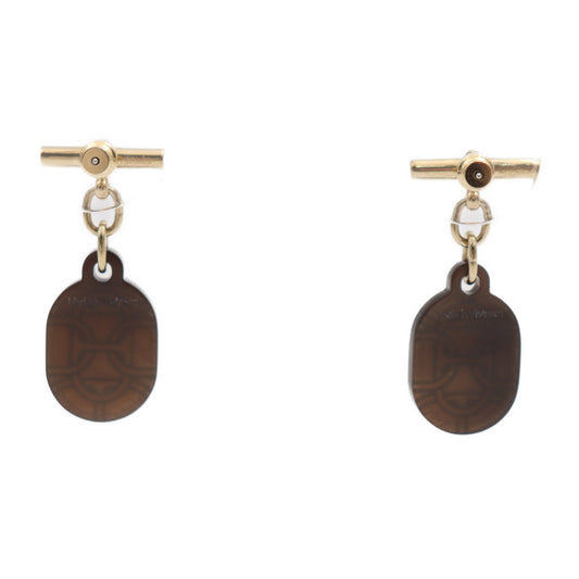 超美品 HERMES エルメス シェーヌダンクル PM ピアス - メタル バッファローホーン ゴールド ブラウン 耳飾り