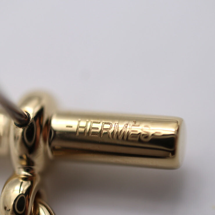 超美品 HERMES エルメス シェーヌダンクル PM ピアス - メタル バッファローホーン ゴールド ブラウン 耳飾り