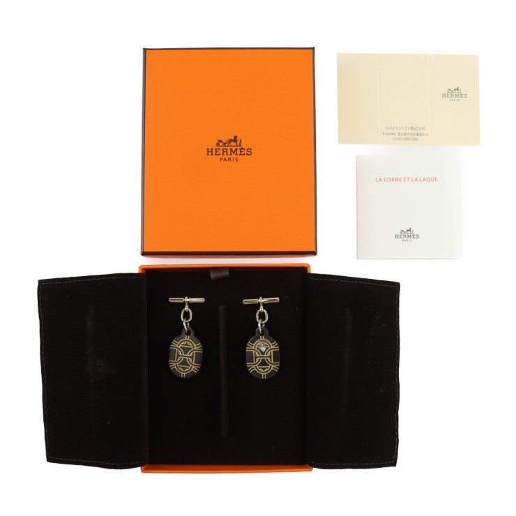 超美品 HERMES エルメス シェーヌダンクル PM ピアス - メタル バッファローホーン ゴールド ブラウン 耳飾り