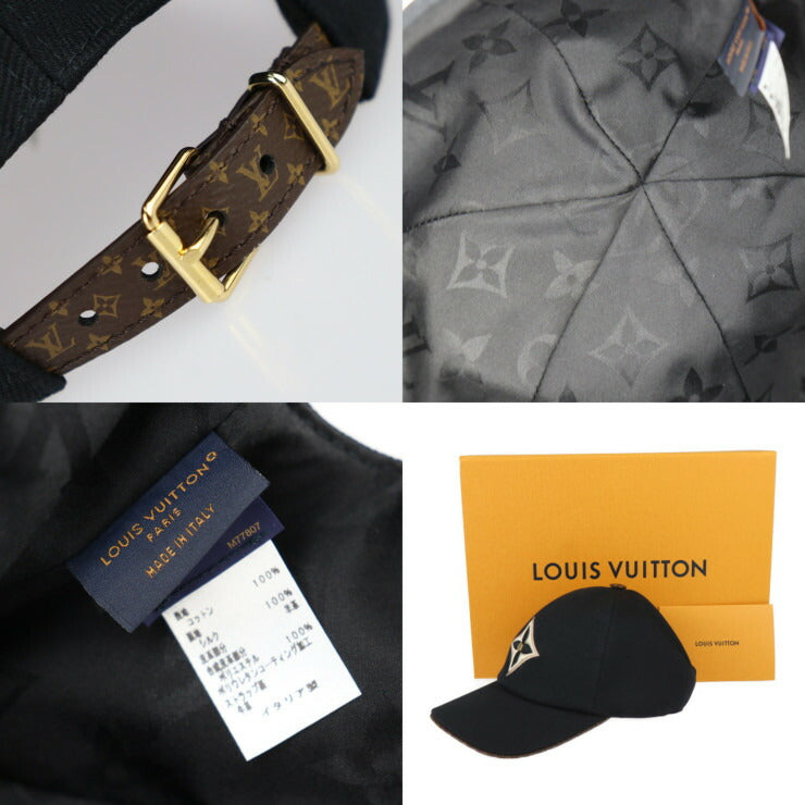 Very good condition LOUIS VUITTON Louis Vuitton cap LV day cap cap M77807 100% cotton x Monogram canvas x leather black hat Vuitton