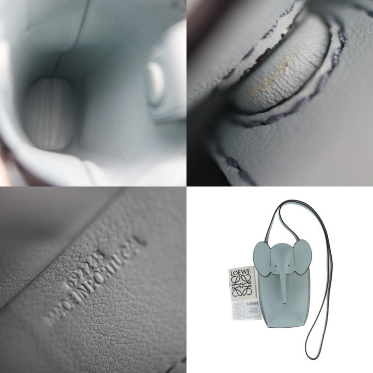 超美品 LOEWE ロエベ ANIMALES エレファントモチーフ ポケット ショルダーバッグ C623B02X 09 カーフレザー AQUA 水色系 ポシェット