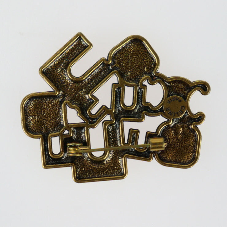 Beautiful CELINE pin brooch - metal rhinestone gold red green blue Arc de Triomphe motif vintage