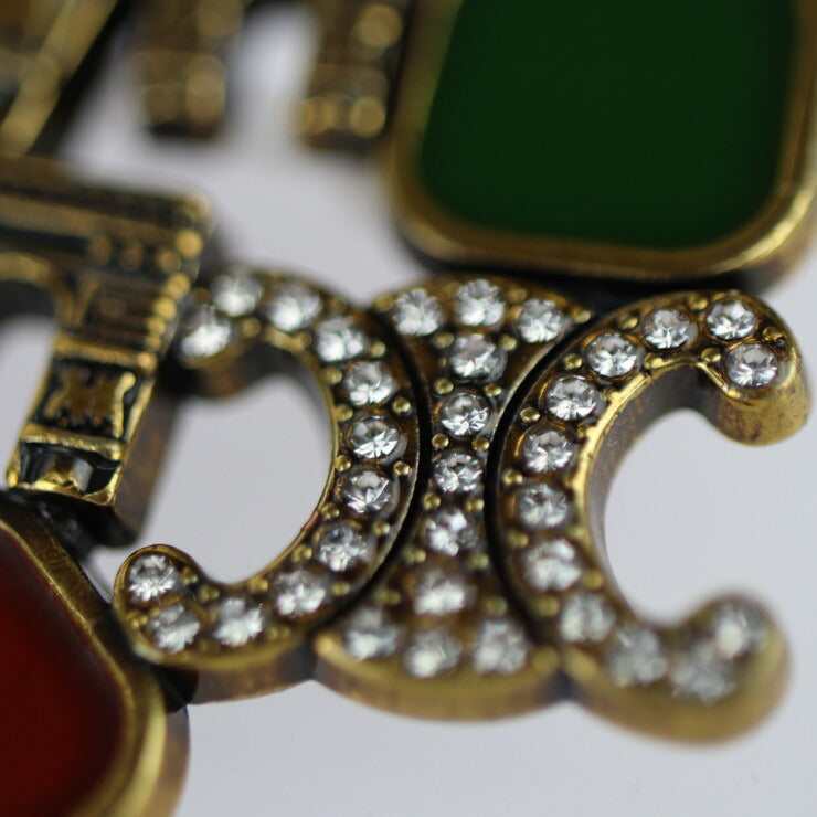 Beautiful CELINE pin brooch - metal rhinestone gold red green blue Arc de Triomphe motif vintage