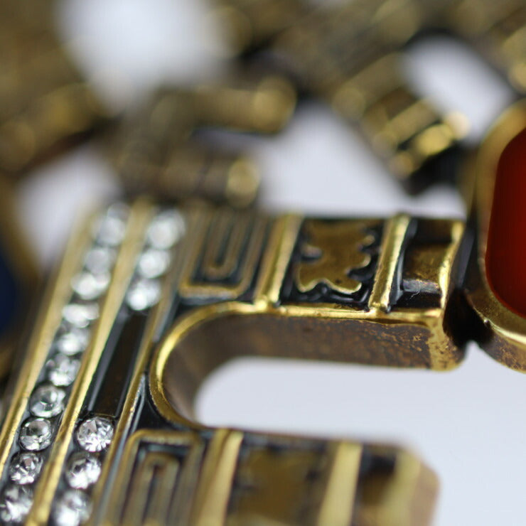 Beautiful CELINE pin brooch - metal rhinestone gold red green blue Arc de Triomphe motif vintage