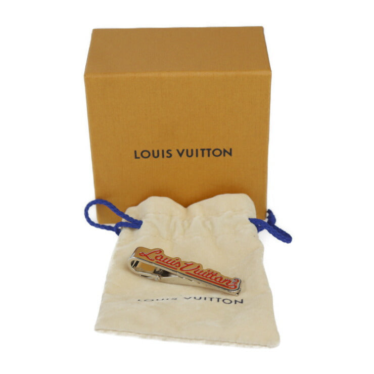超美品 LOUIS VUITTON ルイ ヴィトン パンス クラヴァット LV スクエアード ネクタイピン タイピン MP3233 メタル シルバー レッド ビトン