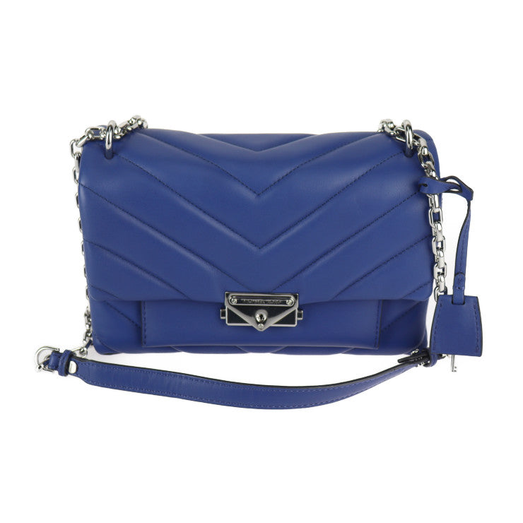 超美品 Michael Kors マイケルコース CECE ミディアム キルティングレザー コンバーチブル ショルダーバッグ 30T9S0EL8L ラムレザー ブルー シルバー金具 フラップ チェーン