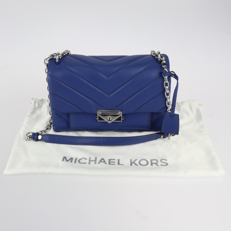 超美品 Michael Kors マイケルコース CECE ミディアム キルティングレザー コンバーチブル ショルダーバッグ 30T9S0EL8L ラムレザー ブルー シルバー金具 フラップ チェーン