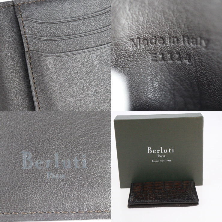 Beautiful Berluti JAGUA Card Case - Alligator Brown Bi-fold Business Card Holder Crocodile