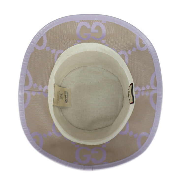Brand new, unused, on display GUCCI bucket hat, Jumbo GG hat, 730336, size M, canvas, leather, beige, light purple, hat