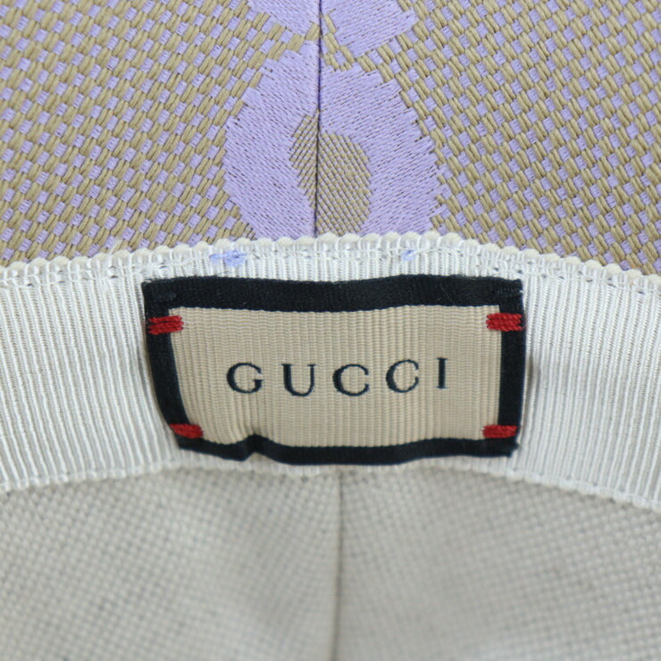 Brand new, unused, on display GUCCI bucket hat, Jumbo GG hat, 730336, size M, canvas, leather, beige, light purple, hat