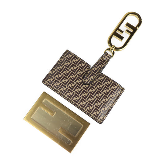New, unused, display item, FENDI Mirror Holder Micro FF Keychain 7AS049 Leather Brown Gold hardware Bag charm