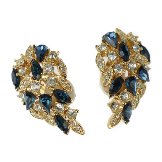 美品 D’ORLAN ドーラン イヤリング ブローチ セット ブローチ - メタル ラインストーン ゴールド ブルー系 クリア ヴィンテージ アクセサリー