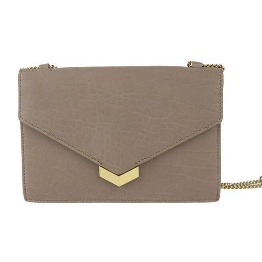 超美品 JIMMY CHOO ジミーチュウ レイラ ショルダーバッグ GNL 163 レザー ライトモカ ゴールド金具 2WAY クラッチバッグ チェーン ポシェット