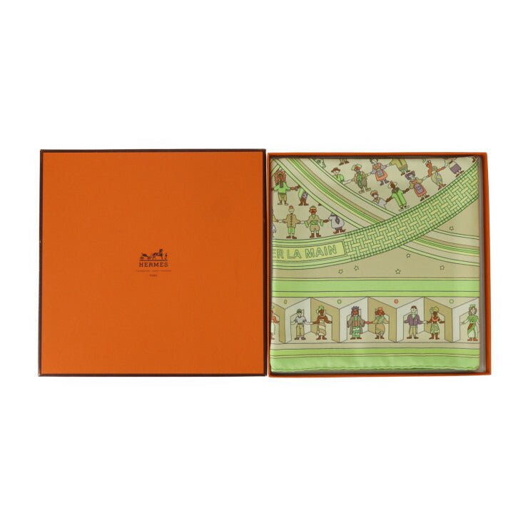 超美品 HERMES エルメス DONNER LA MAIN 手を差しのべる カレ90 スカーフ - シルク グリーン系 マルチカラー 大判