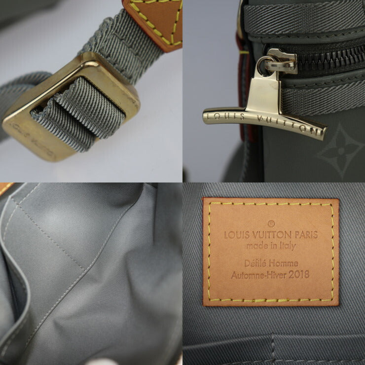 美品 LOUIS VUITTON ルイ ヴィトン メッセンジャー PM モノグラム チタニウム ショルダーバッグ M43889 レザー ナイロンキャンバス GRIS グレー系 ゴールド金具 ポシェット ビトン