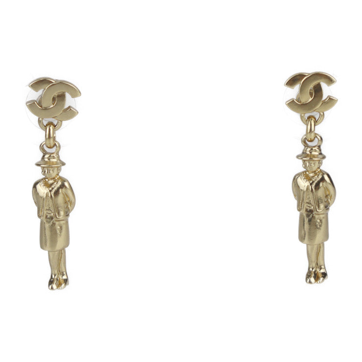 Very good condition CHANEL Mademoiselle earrings A13435 metal gold Coco mark swing doll motif 02P