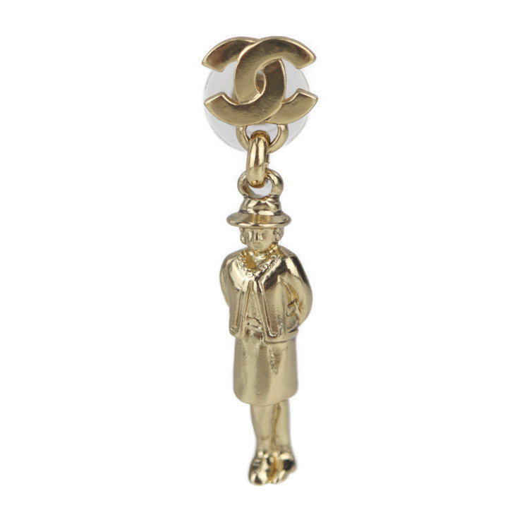 Very good condition CHANEL Mademoiselle earrings A13435 metal gold Coco mark swing doll motif 02P