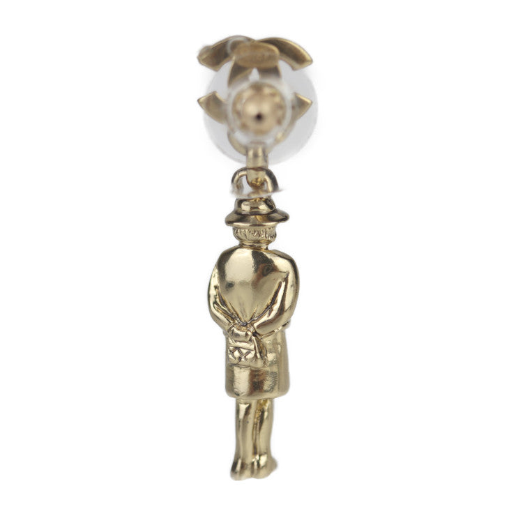 Very good condition CHANEL Mademoiselle earrings A13435 metal gold Coco mark swing doll motif 02P