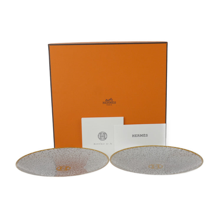 新品未使用展示品 HERMES エルメス パンプレート モザイク 24 食器 P026012P 磁器 ポーセリン ゴールド ヴァンキャトル 皿 ペア 洋食器 16cm