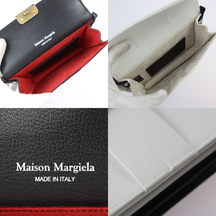 新品未使用展示品 Maison Margiela メゾン マルジェラ NEW LOCK Horizontal ニュー ロック ホリゾンタル ショルダーバッグ SB1WD0002 キャンバス レザー ヤギ革 ホワイト ブラック シルバー金具 2WAY クラッチバッグ クロスボディ ポシェット ヤギ革