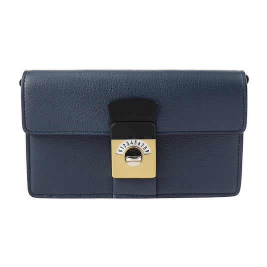 新品未使用展示品 Maison Margiela メゾン マルジェラ NEW LOCK Horizontal ニュー ロック ホリゾンタル ショルダーバッグ SB1WD0002 キャンバス レザー ヤギ革 ホワイト ネイビー系 シルバー金具 2WAY クラッチバッグ クロスボディ ポシェット ヤギ革