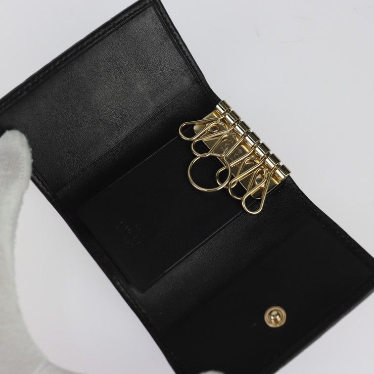 超美品 GUCCI グッチ 6連キーケース グッチシマ キーケース 138093 レザー ブラック ゴールド金具 三つ折り