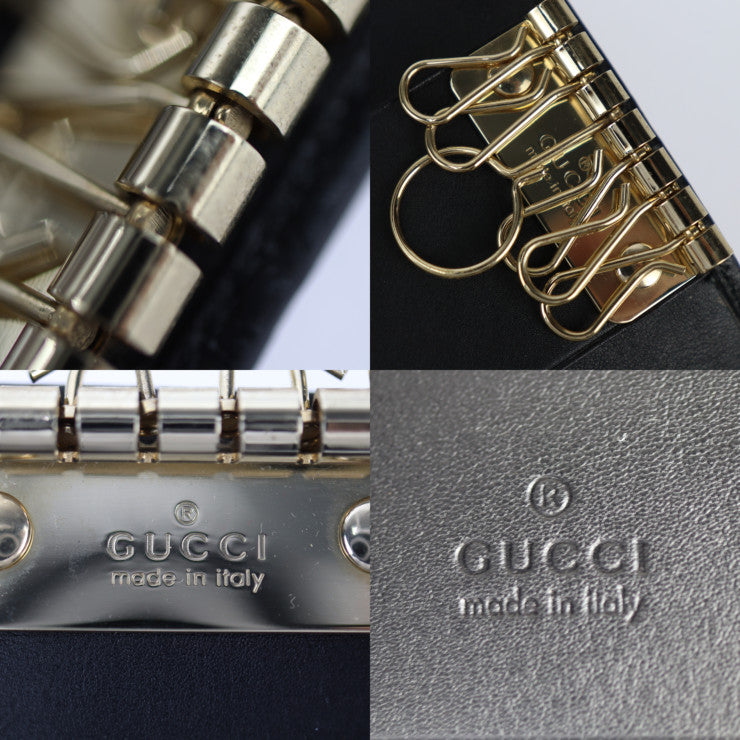 超美品 GUCCI グッチ 6連キーケース グッチシマ キーケース 138093 レザー ブラック ゴールド金具 三つ折り