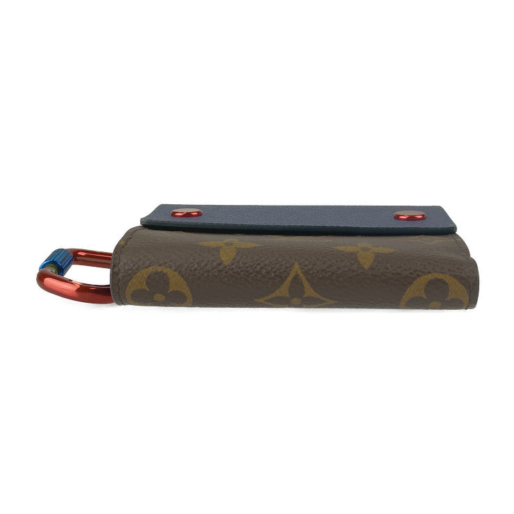 美品 LOUIS VUITTON ルイ ヴィトン 二つ折り財布 コンパクト・ウォレット by キム・ジョーンズ M63041 ブラウン ネイビー ブルー マルチカラー金具 モノグラムキャンバス タイガレザー ユニセックス カラビナ付き 18SS 限定