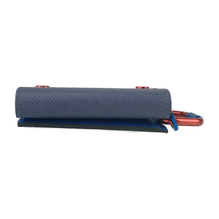 美品 LOUIS VUITTON ルイ ヴィトン 二つ折り財布 コンパクト・ウォレット by キム・ジョーンズ M63041 ブラウン ネイビー ブルー マルチカラー金具 モノグラムキャンバス タイガレザー ユニセックス カラビナ付き 18SS 限定