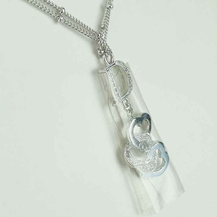 新品未使用展示品 Dior ディオール ネックレス HEART Collier ハートモチーフネックレス D22953HRT シルバー メタル ラインストーン レディース チョーカー CDロゴ
