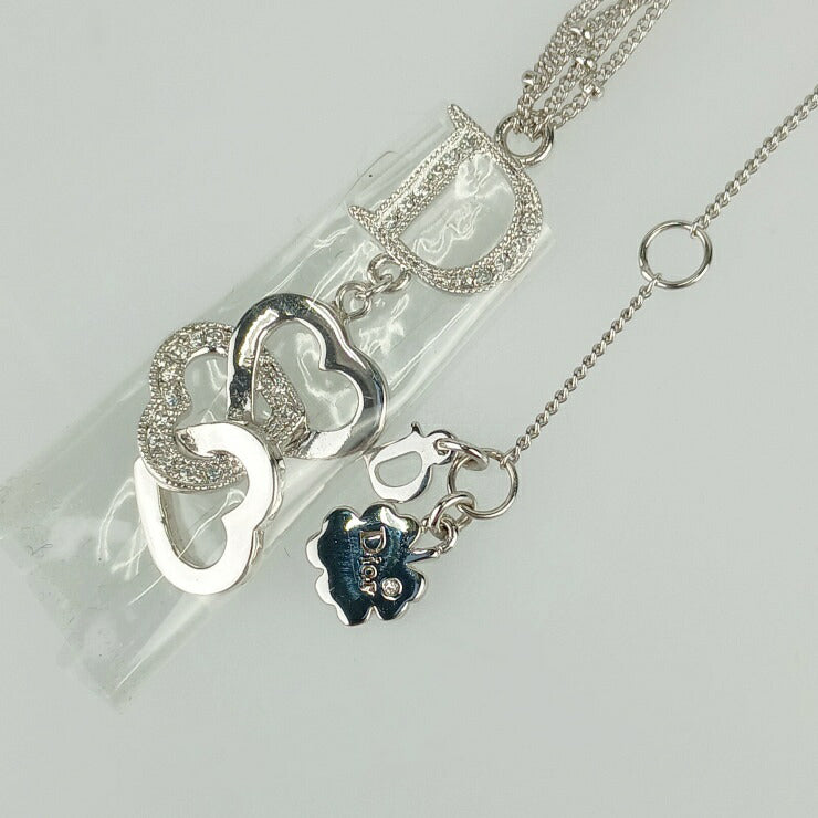 新品未使用展示品 Dior ディオール ネックレス HEART Collier ハートモチーフネックレス D22953HRT シルバー メタル ラインストーン レディース チョーカー CDロゴ