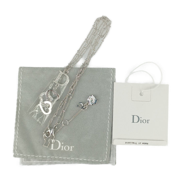 新品未使用展示品 Dior ディオール ネックレス HEART Collier ハートモチーフネックレス D22953HRT シルバー メタル ラインストーン レディース チョーカー CDロゴ