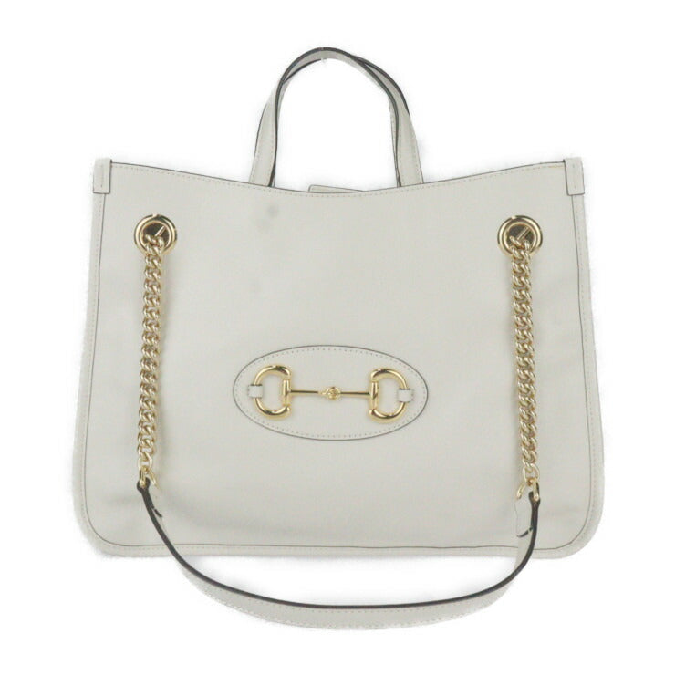 超美品 GUCCI グッチ ホースビット 1955 ミディアム トートバッグ ハンドバッグ 621144 レザー アイボリー系 ゴールド金具 2WAY ショルダーバッグ チェーン