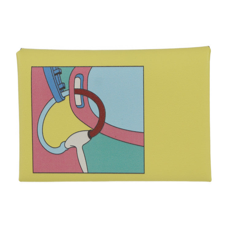 New, unused display item HERMES Calvi Duo Selle en Desordres card case, Swift leather, lime, multicolor, business card holder, coin case, coin purse, W stamp