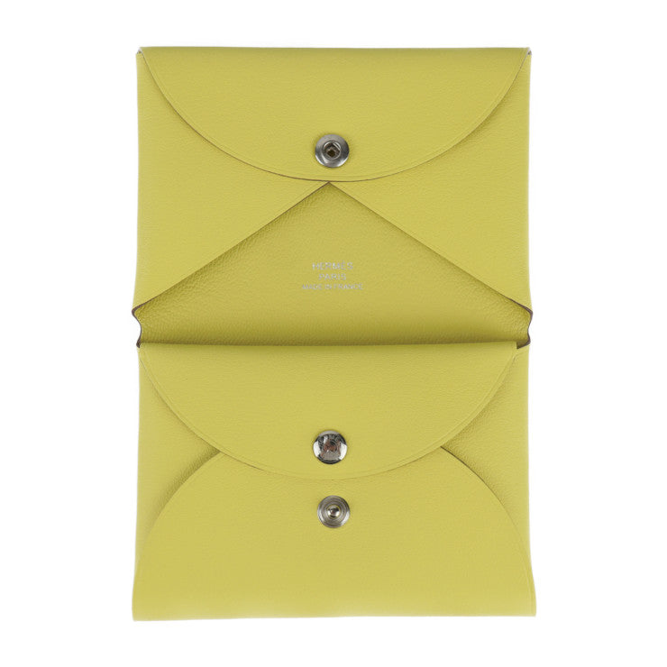 New, unused display item HERMES Calvi Duo Selle en Desordres card case, Swift leather, lime, multicolor, business card holder, coin case, coin purse, W stamp