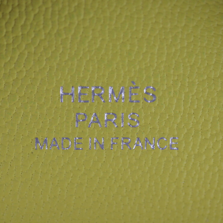 New, unused display item HERMES Calvi Duo Selle en Desordres card case, Swift leather, lime, multicolor, business card holder, coin case, coin purse, W stamp