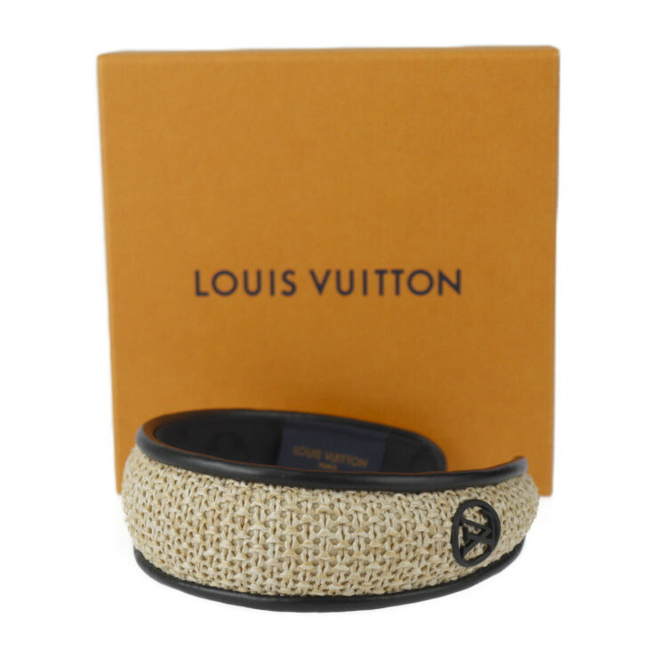 超美品 LOUIS VUITTON ルイ ヴィトン カチューシャ ヘッドバンド・ラフィア ヘアアクセサリー その他ファッション雑貨 M77534 ラフィア シルク レザー ベージュ ノワール ブラック LVサークル