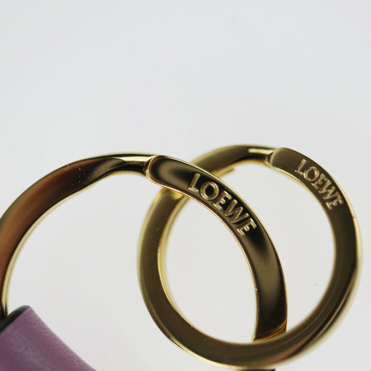 Very good condition LOEWE braided key ring anagram key holder - leather purple beige burgundy bag charm gold hardware