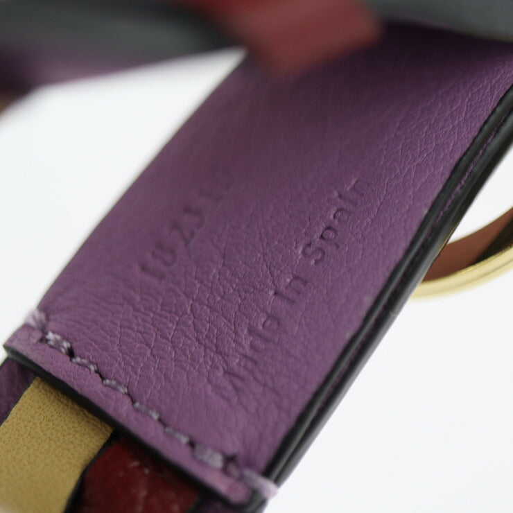 Very good condition LOEWE braided key ring anagram key holder - leather purple beige burgundy bag charm gold hardware