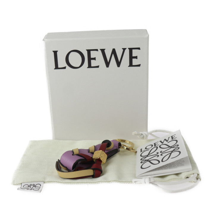Very good condition LOEWE braided key ring anagram key holder - leather purple beige burgundy bag charm gold hardware