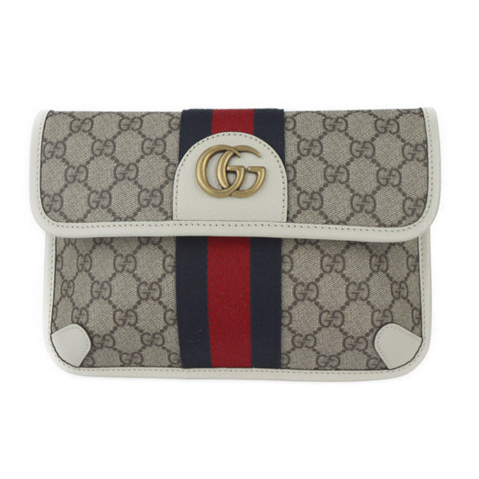 新品未使用展示品 GUCCI グッチ GG スモール ベルトバッグ オフィディア ウエストバッグ 674081 表記サイズ 110・44 GGスプリームキャンバス レザー ベージュ ホワイト ゴールド金具 ウェブ ストライプ