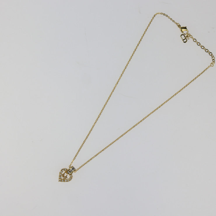 超美品 Christian Dior クリスチャンディオール ネックレス ロゴ ハート - ゴールド メタル ラインストーン レディース ペンダント