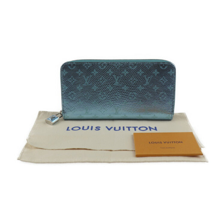 超美品 LOUIS VUITTON ルイ ヴィトン ジッピー ウォレット モノグラム 長財布 N81277 リザード メタライズド ブルー シルバー金具 ラウンドファスナー エキゾチックレザー ビトン