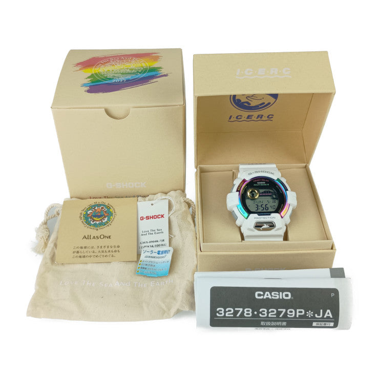 超美品 CASIO カシオ 腕時計 G-SHOCK Gショック アイサーチ・ジャパン コラボレーションモデル GWX-8904K-7JR ホワイト マルチカラー ラバー ステンレス メンズ デジタル ソーラー電波