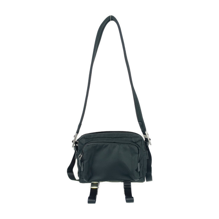 超美品 PRADA プラダ ショルダーバッグ クロスボディバッグ 2VH043 ブラック シルバー金具 ナイロン レザー ユニセックス ポシェット メッセンジャーバッグ 三角ロゴプレート