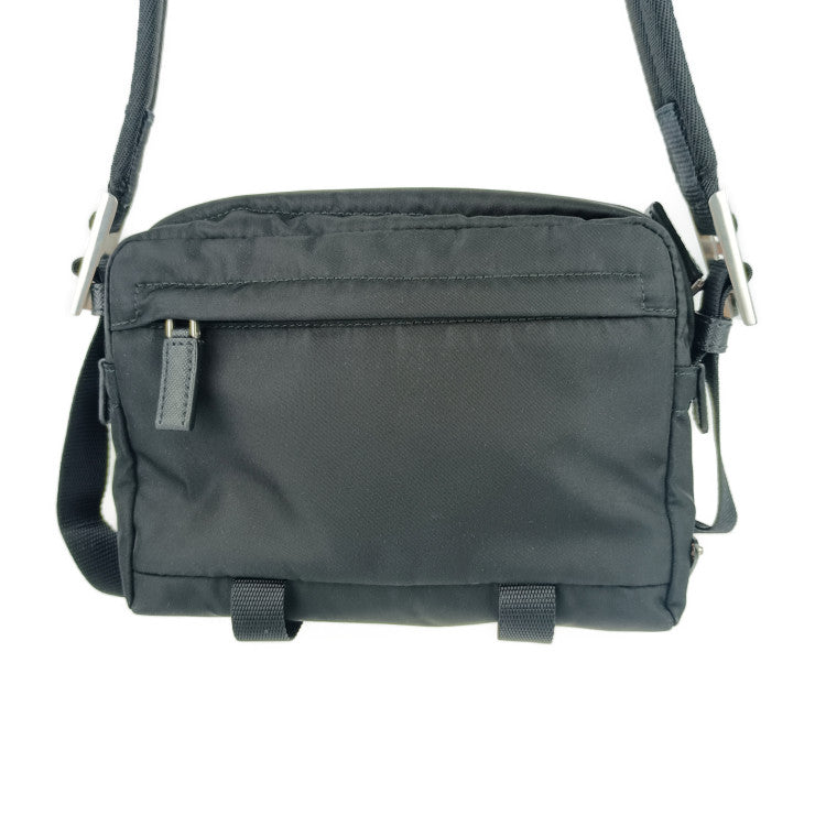 超美品 PRADA プラダ ショルダーバッグ クロスボディバッグ 2VH043 ブラック シルバー金具 ナイロン レザー ユニセックス ポシェット メッセンジャーバッグ 三角ロゴプレート