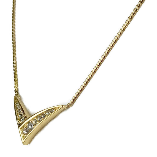 美品 Christian Dior クリスチャンディオール ネックレス Vモチーフ - ゴールド メタル ラインストーン レディース V字