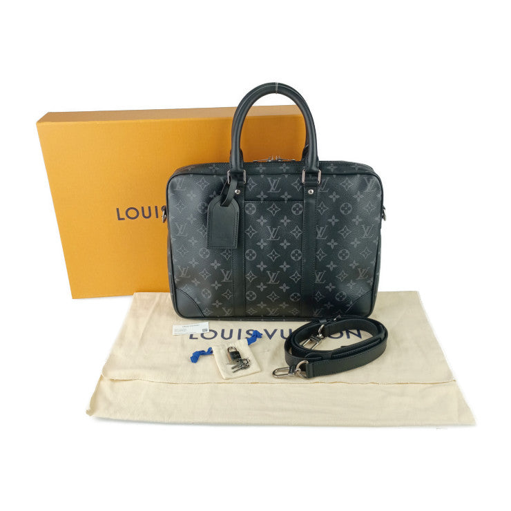 新古未使用展示品 LOUIS VUITTON ルイヴィトン ビジネスバッグ ポルト ドキュマン・ヴォワヤージュ M46457 ブラック グレー シルバー金具 モノグラム・エクリプス キャンバス レザー メンズ 2WAY