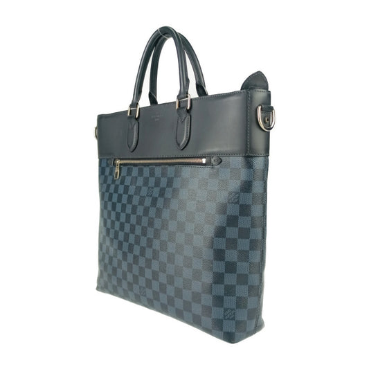 美品 LOUIS VUITTON ルイヴィトン トートバッグ ニューポート N41588 ネイビー系 シルバー金具 ダミエ・コバルト キャンバス レザー メンズ 2WAY ショルダーバッグ